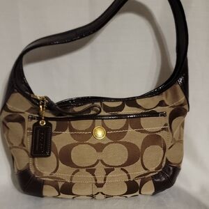 Coach Signature Brown and Cream Shoulder Bag